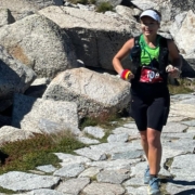 Natalie Sutton crosses the finish line at her first 50km ultra