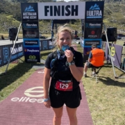 Lotti Wilkinson at the finish line of her first 50km ultra